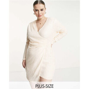 IN THE STYLE Peach  Sequin Asymmetric Mini Party Wrap Dress Size 20